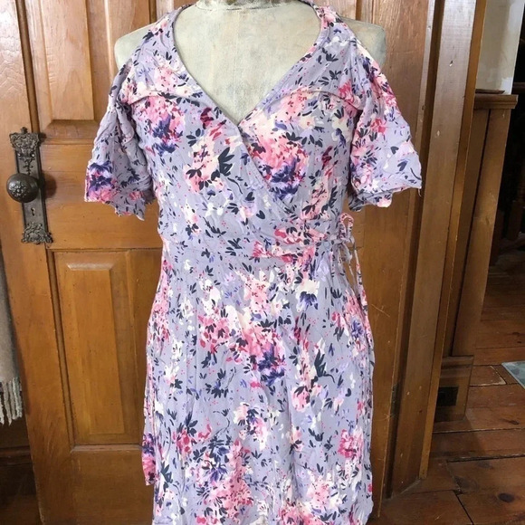 Floral Print Cold Shoulder Wrap Dress - Picture 1 of 10